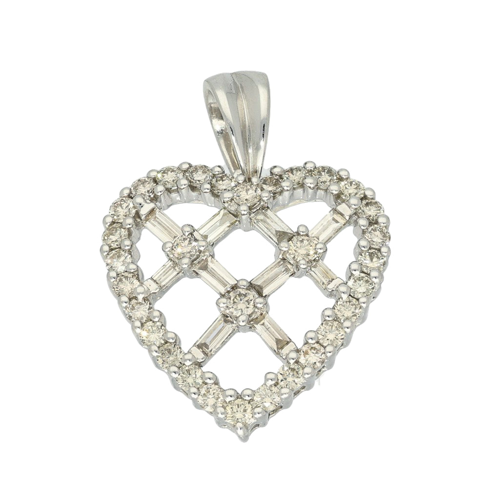 9ct White Gold Baguette Round Diamond Heart Pendant Brighton