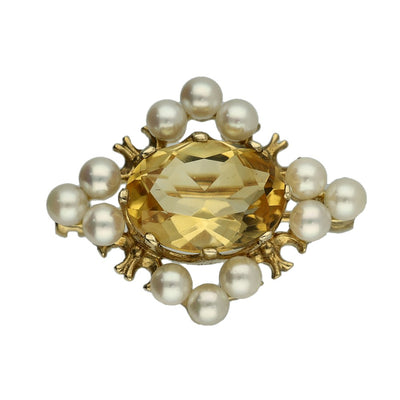 Pre-owned 9ct Yellow Gold Citrine and Pearl Brooch