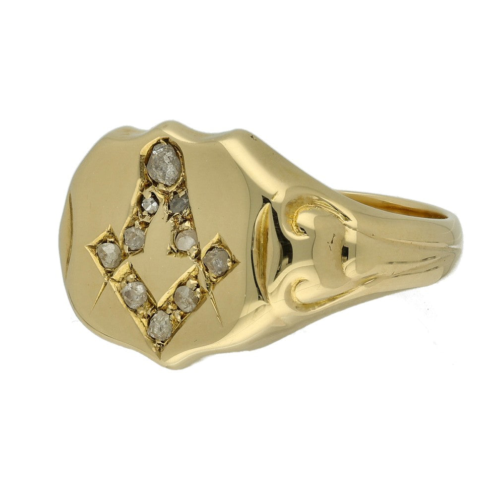 Pre-owned 18ct Yellow Gold Vintage Masonic Diamond Signet Ring