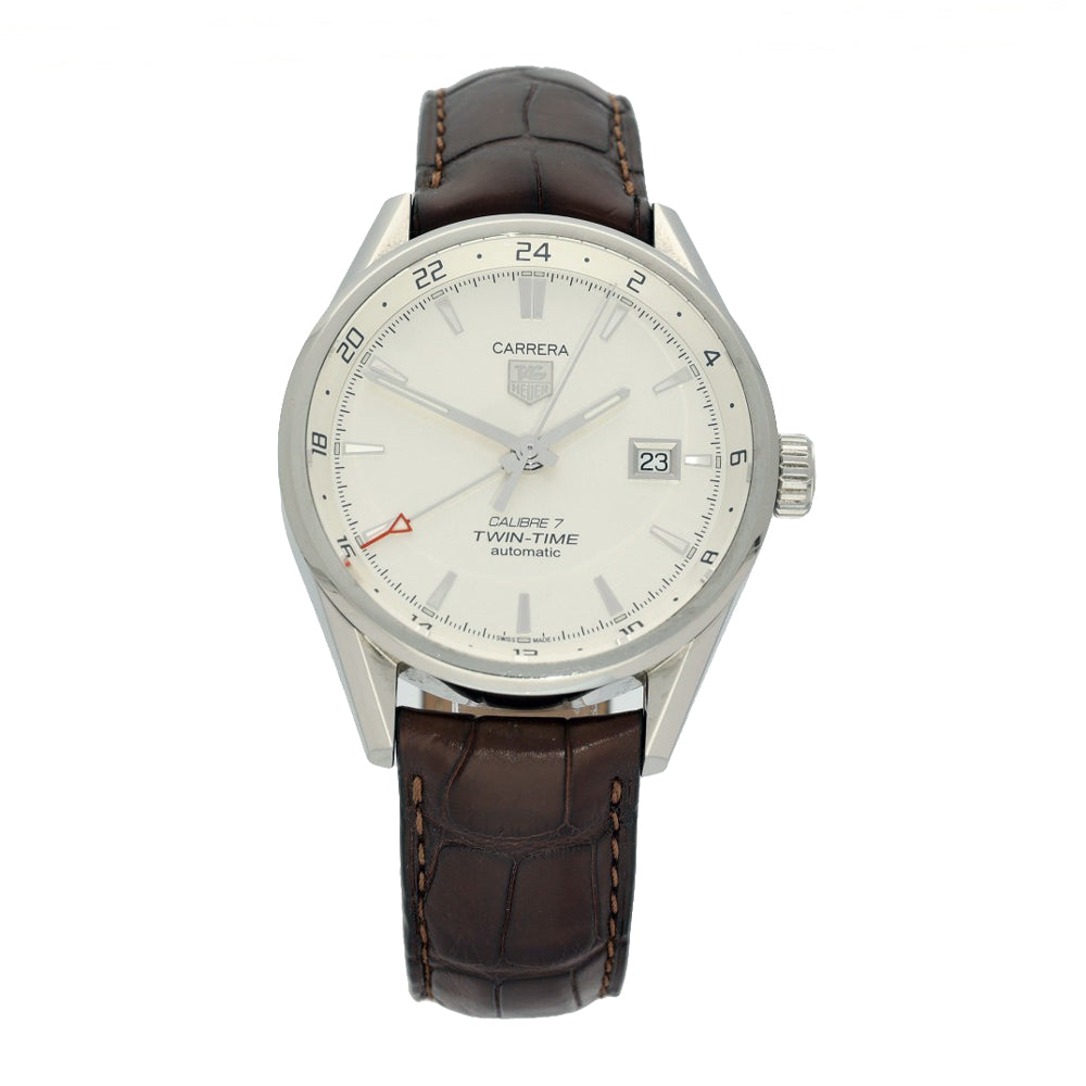 Pre-owned Tag Heuer Carrera Twin-Time WAR2011 41mm Cream Dial Automatic Watch