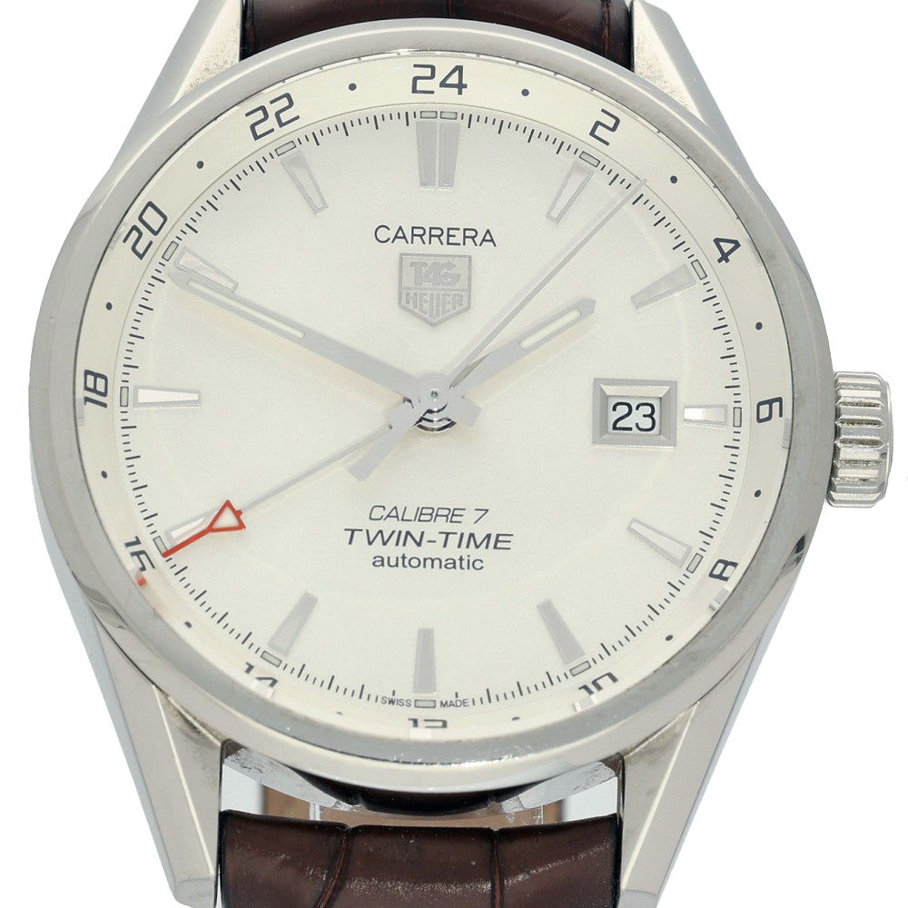 Pre-owned Tag Heuer Carrera Twin-Time WAR2011 41mm Cream Dial Automatic Watch