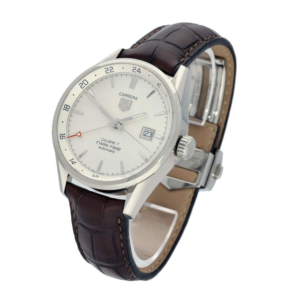 Pre-owned Tag Heuer Carrera Twin-Time WAR2011 41mm Cream Dial Automatic Watch