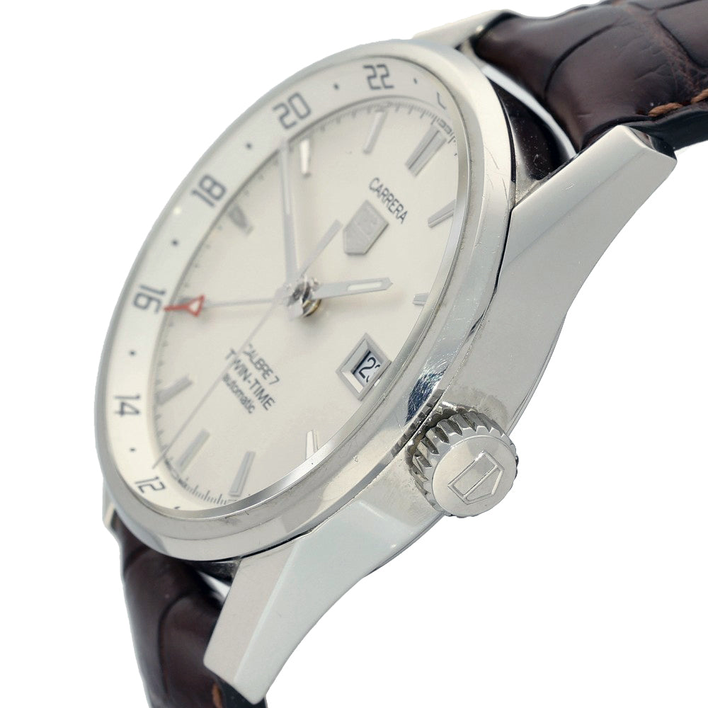 Pre-owned Tag Heuer Carrera Twin-Time WAR2011 41mm Cream Dial Automatic Watch