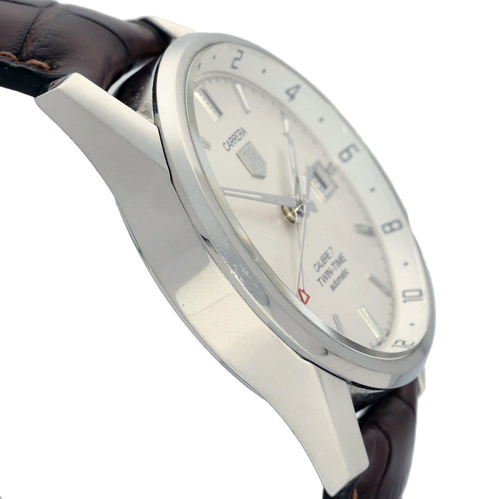 Pre-owned Tag Heuer Carrera Twin-Time WAR2011 41mm Cream Dial Automatic Watch