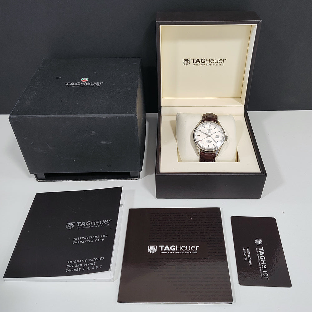 Pre-owned Tag Heuer Carrera Twin-Time WAR2011 41mm Cream Dial Automatic Watch