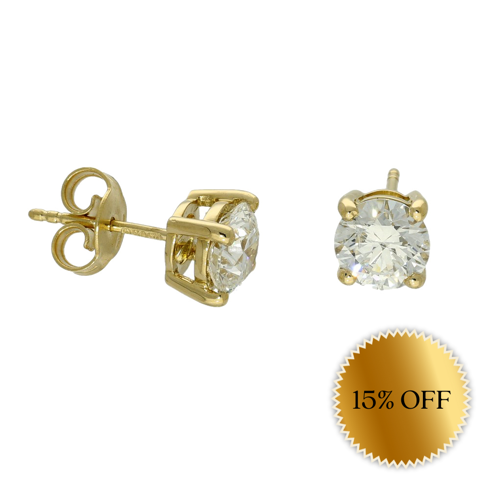 18ct Yellow Gold Certificated 2ct Laboratory-Grown Diamond Stud Earrings