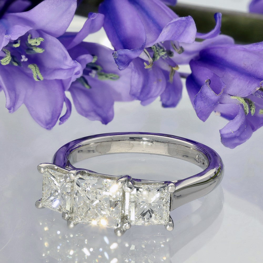 Platinum 2.93ct Princess Cut Diamond Trilogy Ring