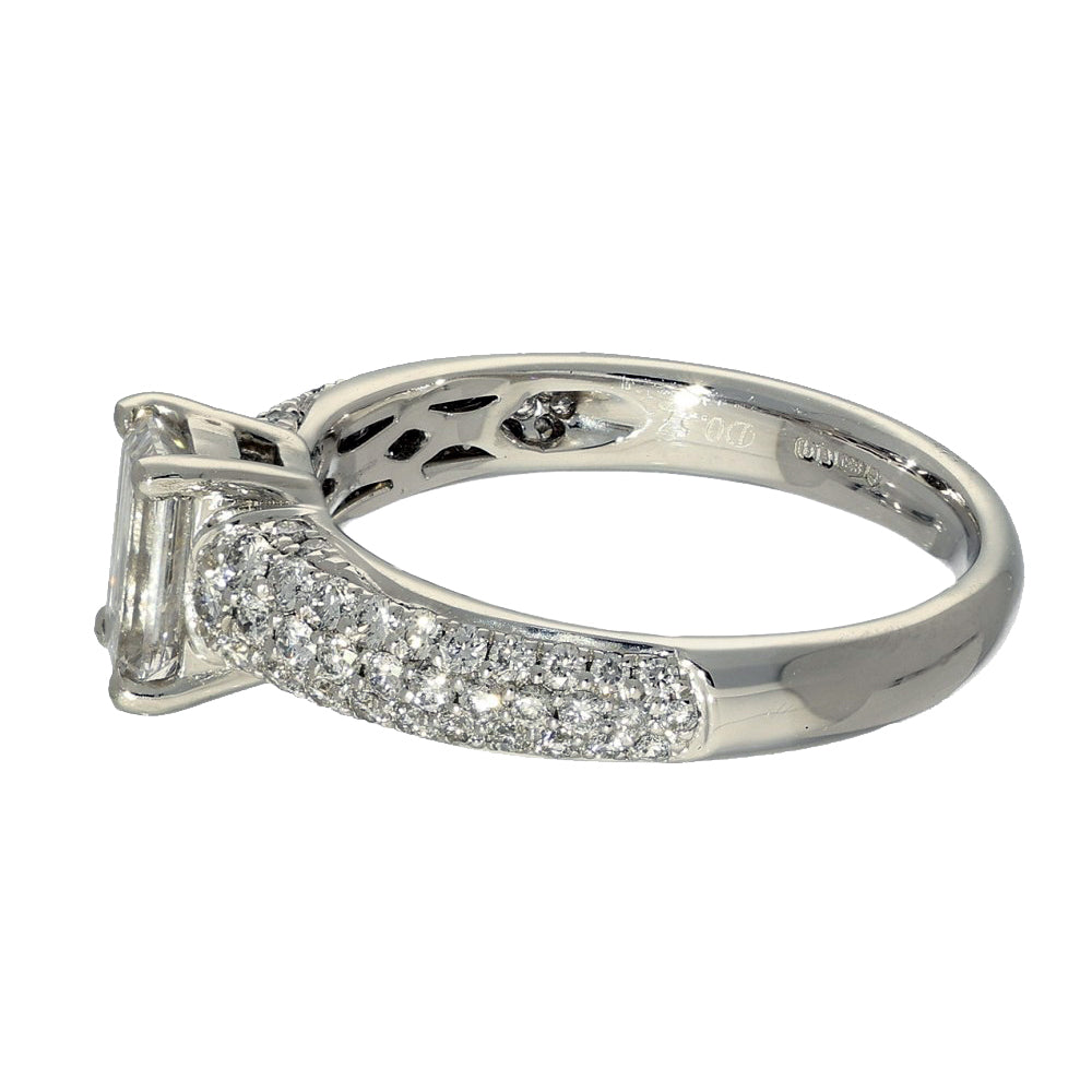 Platinum Certificated 0.78ct Emerald Cut Diamond Pave Diamond Shoulders Ring