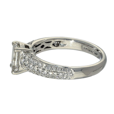 Platinum Certificated 0.78ct Emerald Cut Diamond Pave Diamond Shoulders Ring