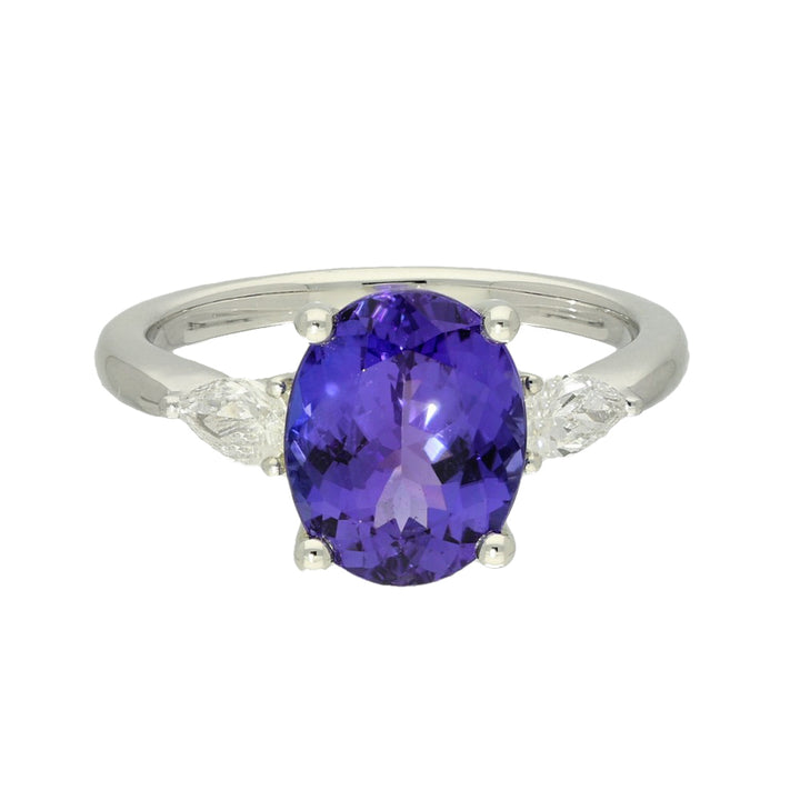 18ct White Gold Trilogy Ring: 3ct Tanzanite and Pear Shape