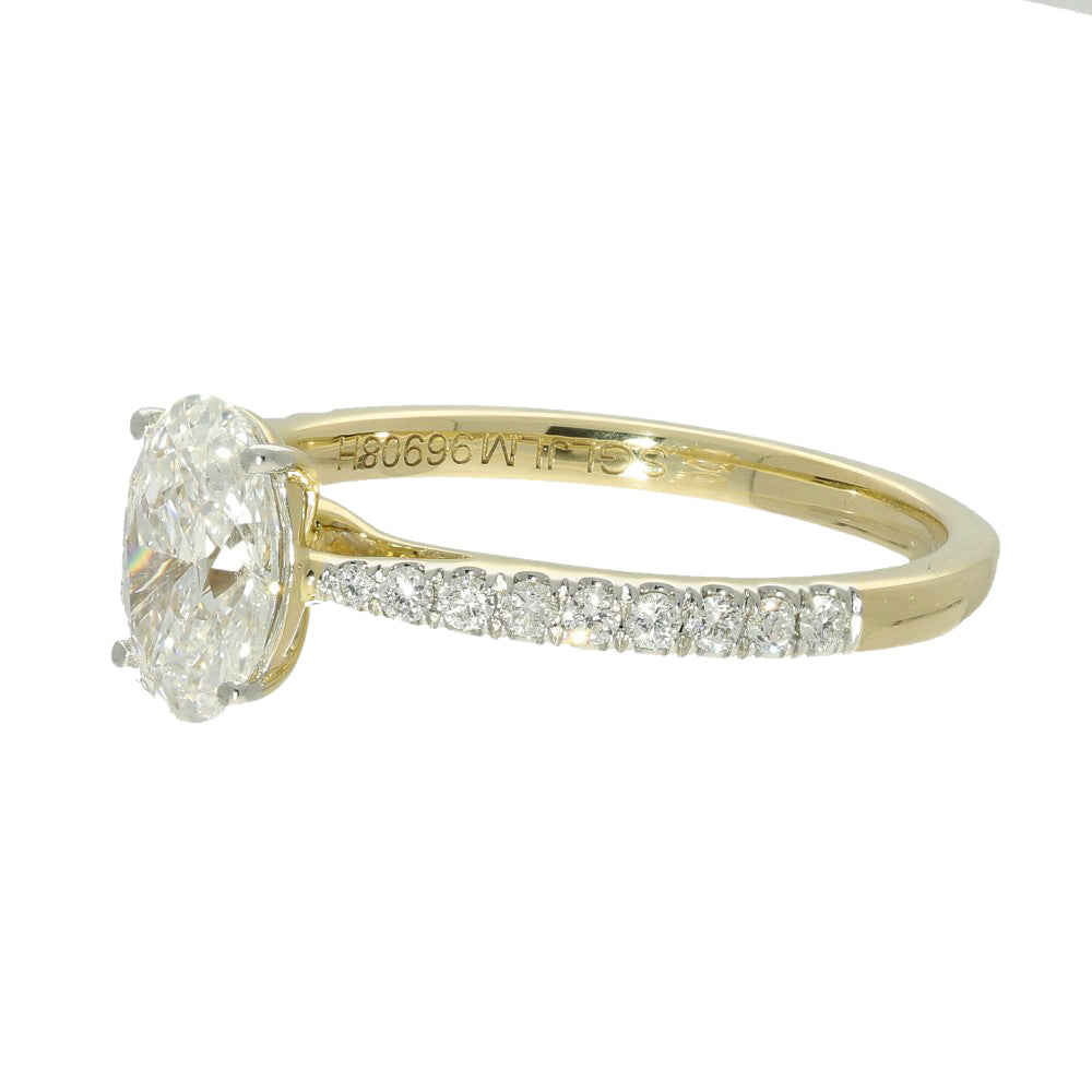 9ct Yellow Gold Laboratory-Grown 1ct Oval Diamond Solitaire Ring with Diamond Shoulders