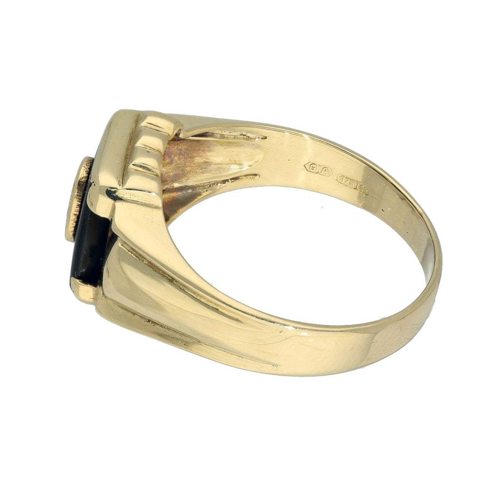 Pre-owned 9ct Yellow Gold Onyx 'G Initial' Seal Signet Ring
