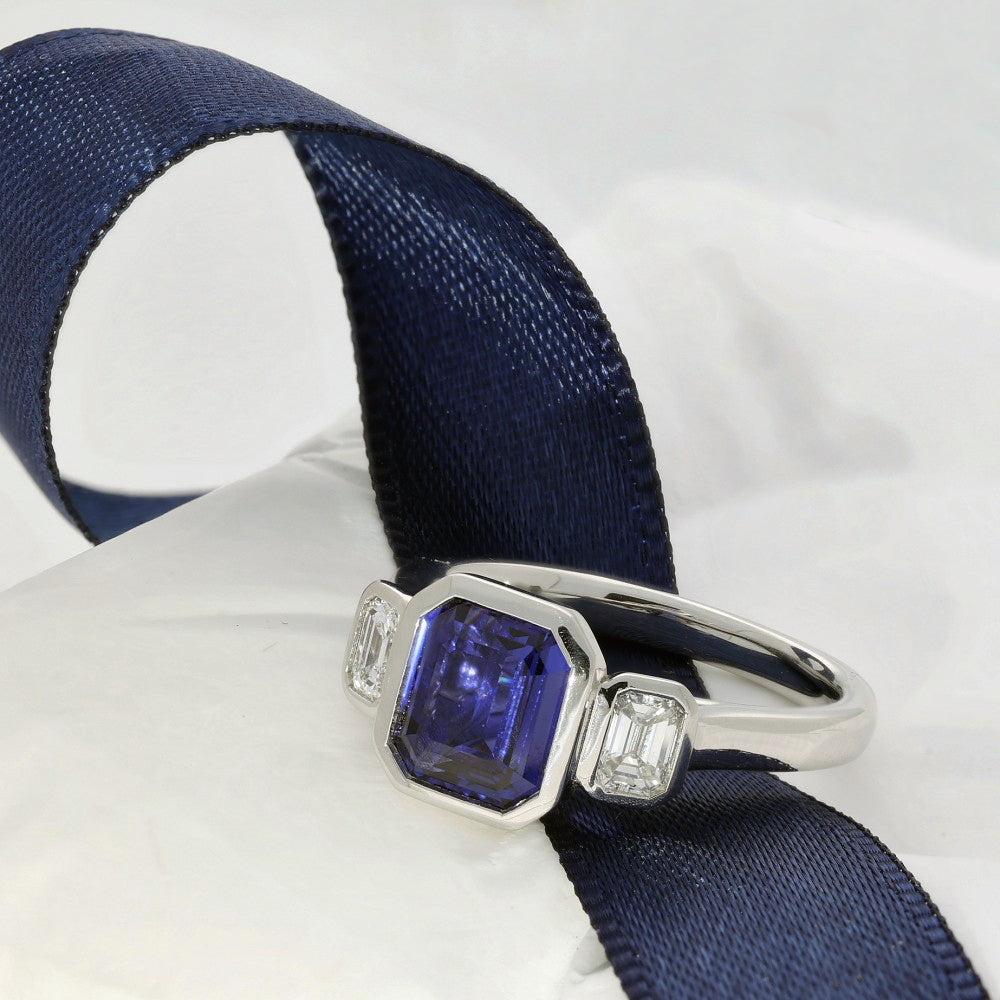Platinum 2ct Sapphire & Diamond Bezel Set Trilogy Ring