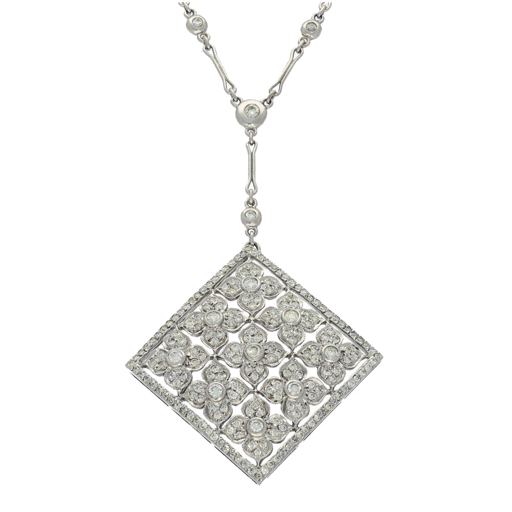 Pre-owned Large 18ct White Gold 2ct Diamond Pendant Cascade Drop Necklace