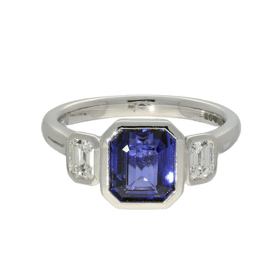 Platinum 2ct Sapphire & Diamond Bezel Set Trilogy Ring