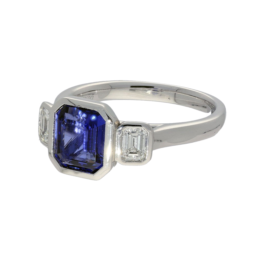 Platinum 2ct Sapphire & Diamond Bezel Set Trilogy Ring