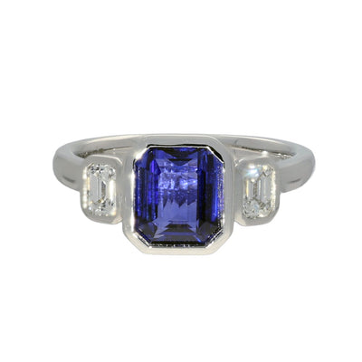 Platinum 2ct Sapphire & Diamond Bezel Set Trilogy Ring