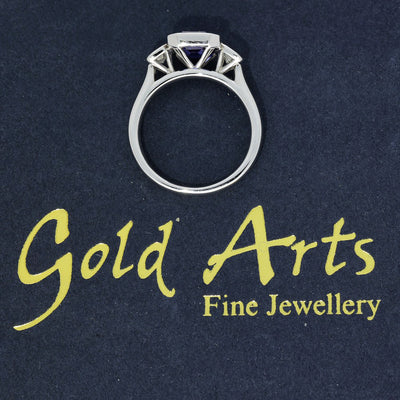 Platinum 2ct Sapphire & Diamond Bezel Set Trilogy Ring