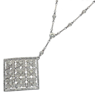 Pre-owned Large 18ct White Gold 2ct Diamond Pendant Cascade Drop Necklace