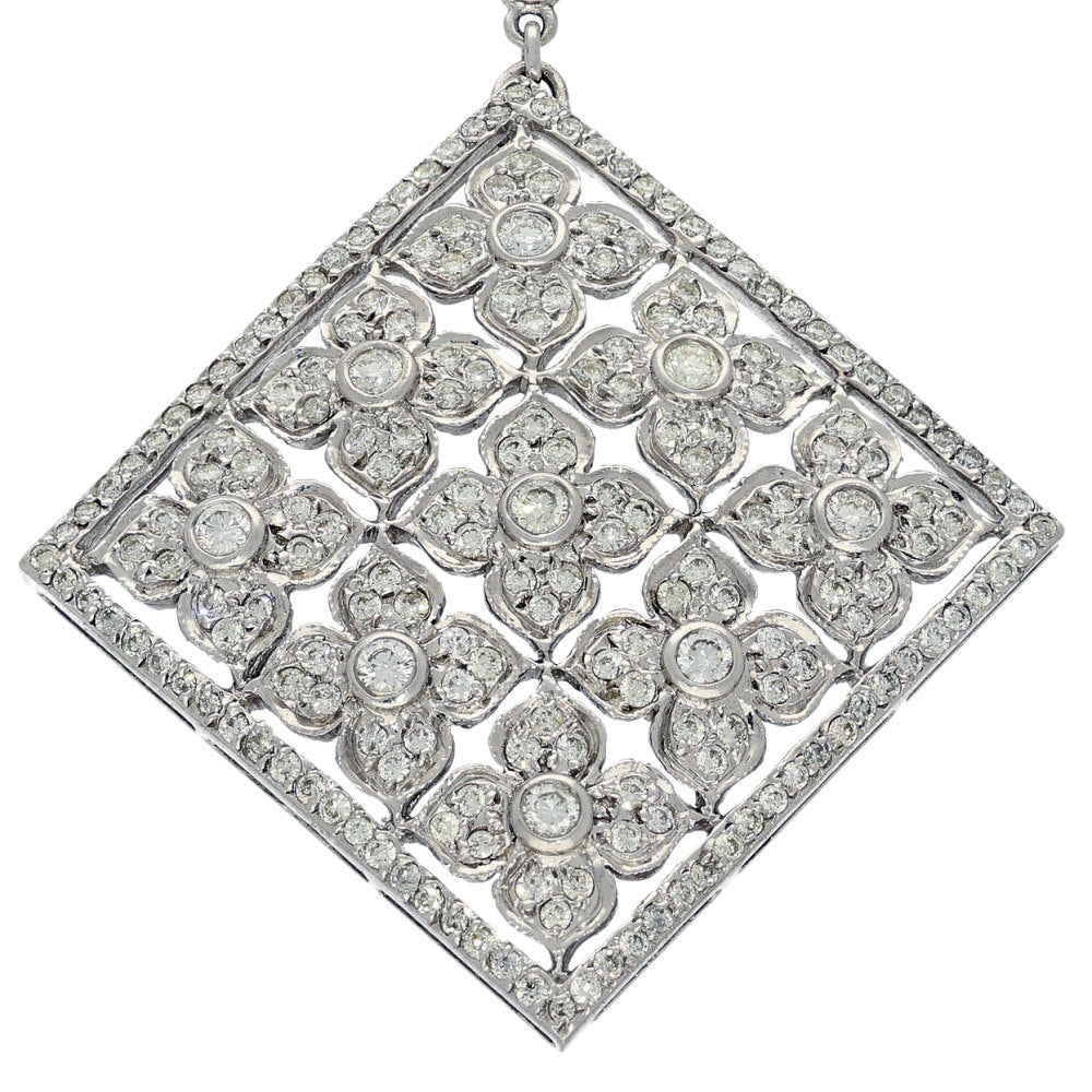 Pre-owned Large 18ct White Gold 2ct Diamond Pendant Cascade Drop Necklace