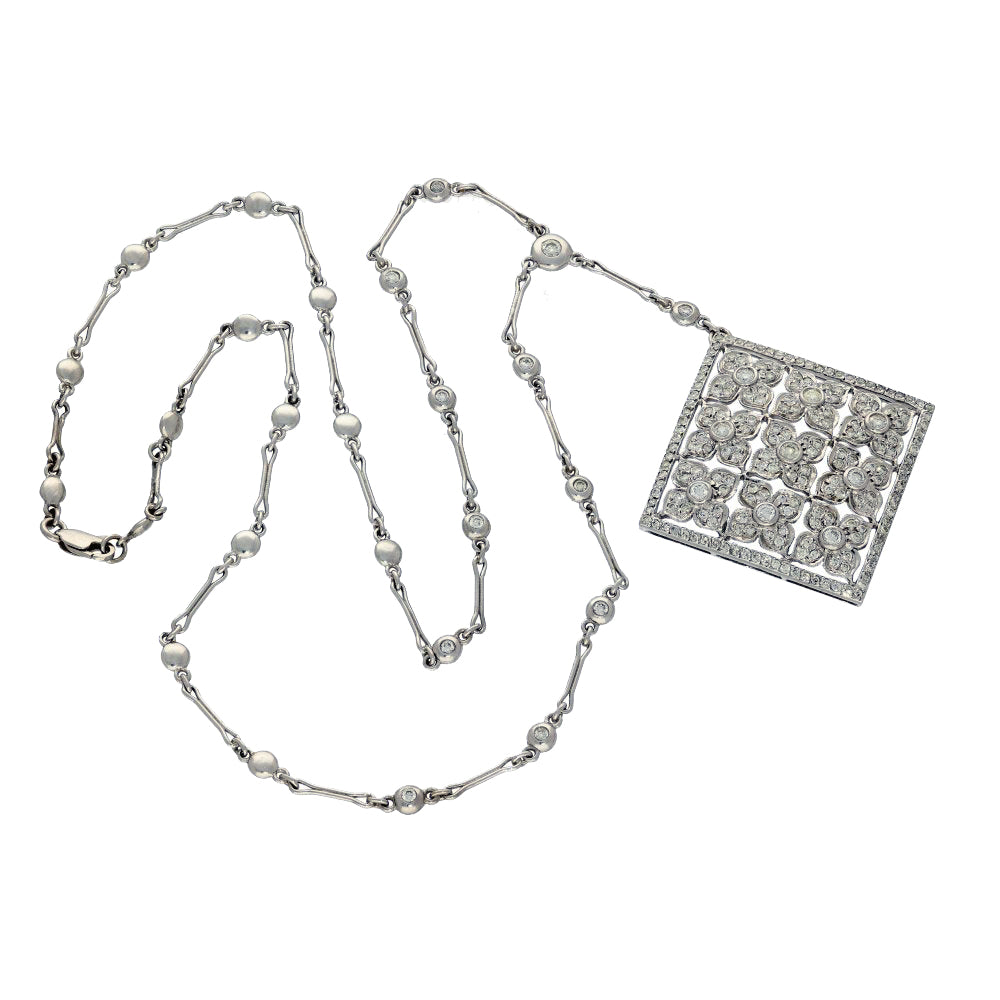 Pre-owned Large 18ct White Gold 2ct Diamond Pendant Cascade Drop Necklace