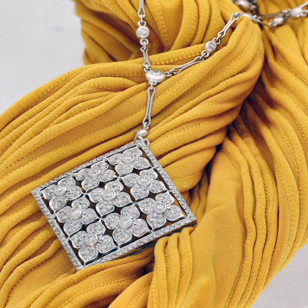 Pre-owned Large 18ct White Gold 2ct Diamond Pendant Cascade Drop Necklace
