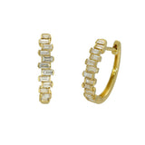 18ct Yellow Gold Baguette Cut Diamond Huggie Hoop Earrings 15mm