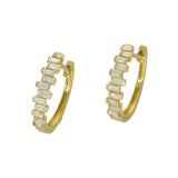 18ct Yellow Gold Baguette Cut Diamond Huggie Hoop Earrings 15mm