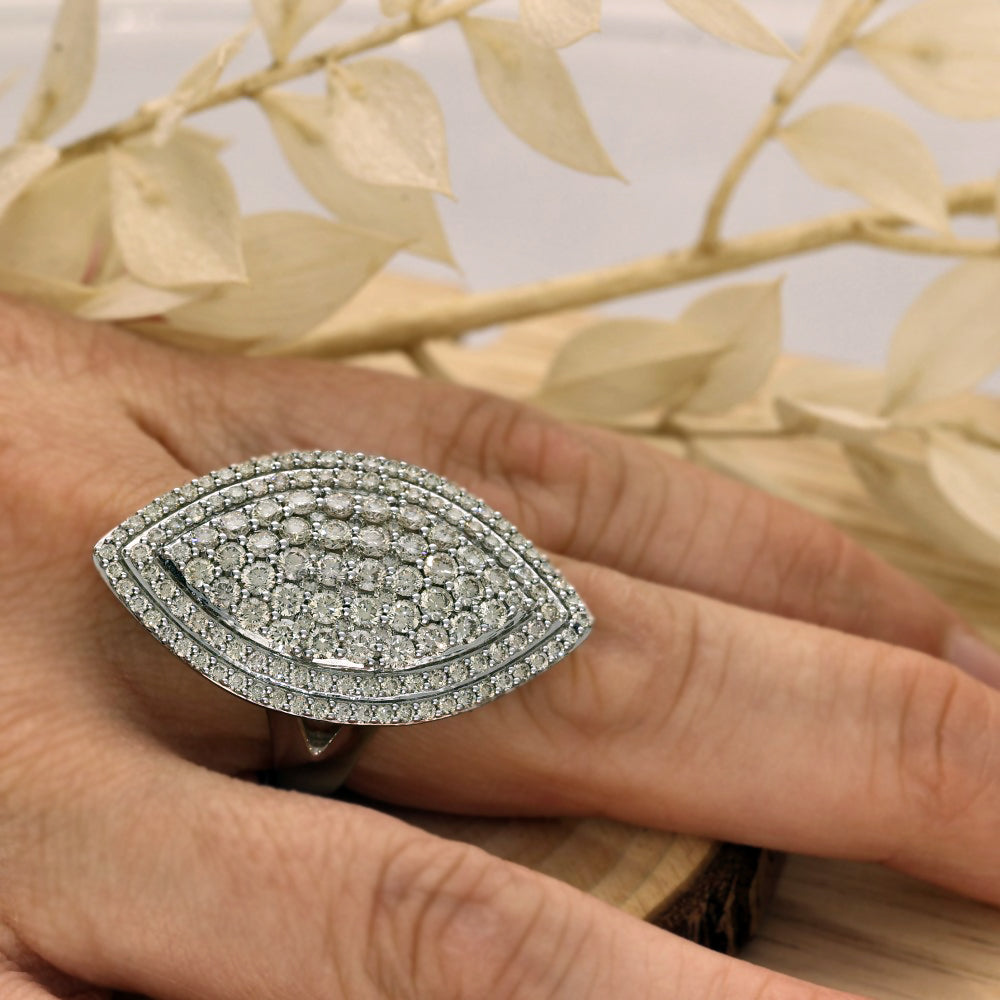 9ct White Gold Large Statement 3ct Diamond Cluster Cocktail Ring