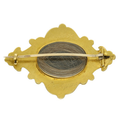 18ct Yellow Gold Agate & Hair Mourning Antique Brooch c.1844