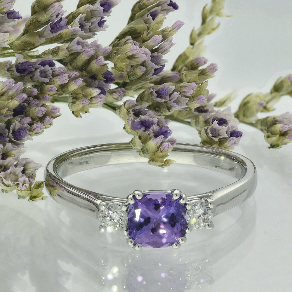 9ct White Gold Tanzanite & Diamond Trilogy Ring