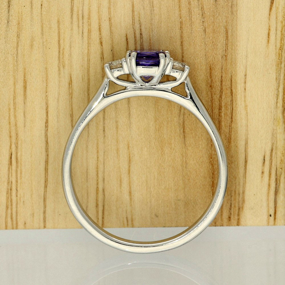 9ct White Gold Tanzanite & Diamond Trilogy Ring