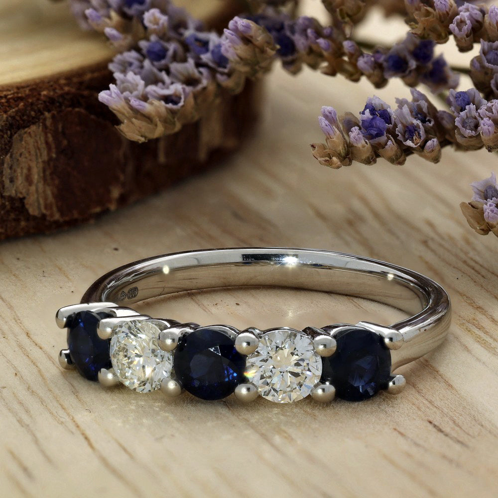 Platinum Sapphire & Diamond 5-Stone Eternity Ring