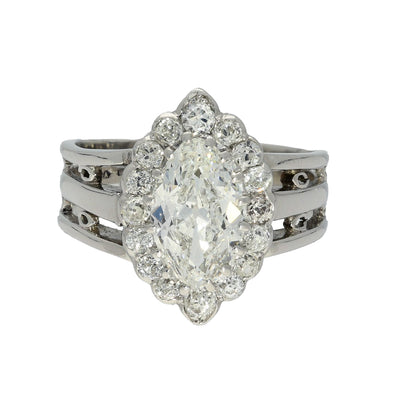 Pre-loved Vintage Platinum Marquise & Old Cut Diamond Halo Ring