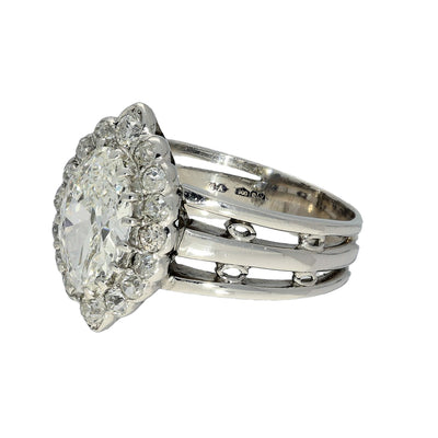 Pre-loved Vintage Platinum Marquise & Old Cut Diamond Halo Ring