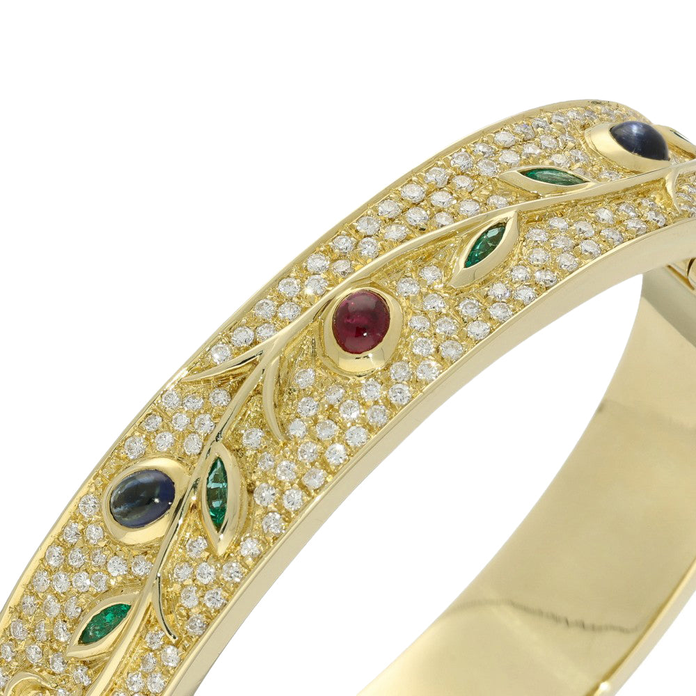Pre-loved 18ct Ruby, Emerald, Sapphire and Pave Diamond Bangle