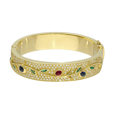 Pre-loved 18ct Ruby, Emerald, Sapphire and Pave Diamond Bangle