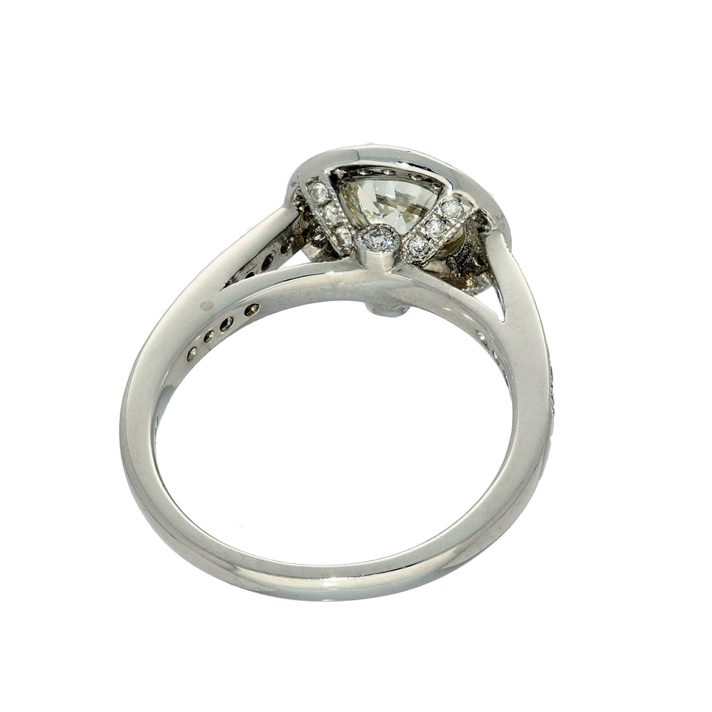 Pre-owned 18ct White Gold Diamond Halo Shoulders Engagement Ring