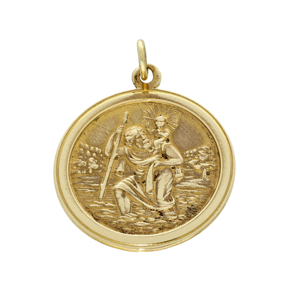 Pre-owned 9ct Yellow Gold Large Round St Christopher Pendant