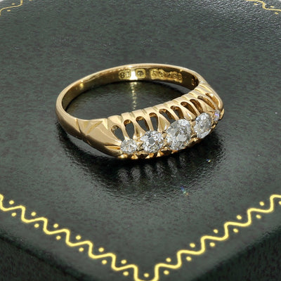 Antique 18ct Yellow Gold Old Cut Diamond Graduated 5 Stone Ring