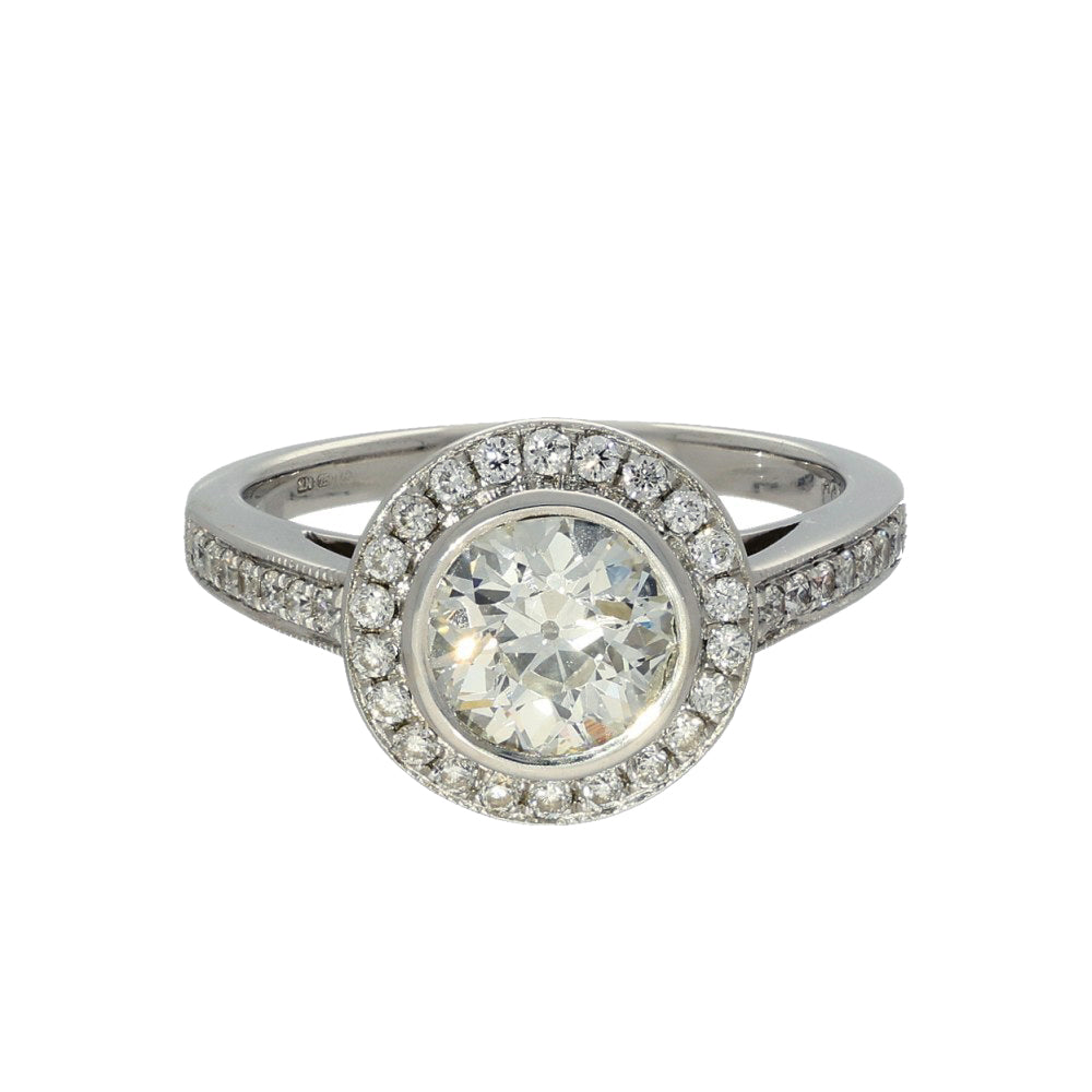 Pre-owned 18ct White Gold Diamond Halo Shoulders Engagement Ring