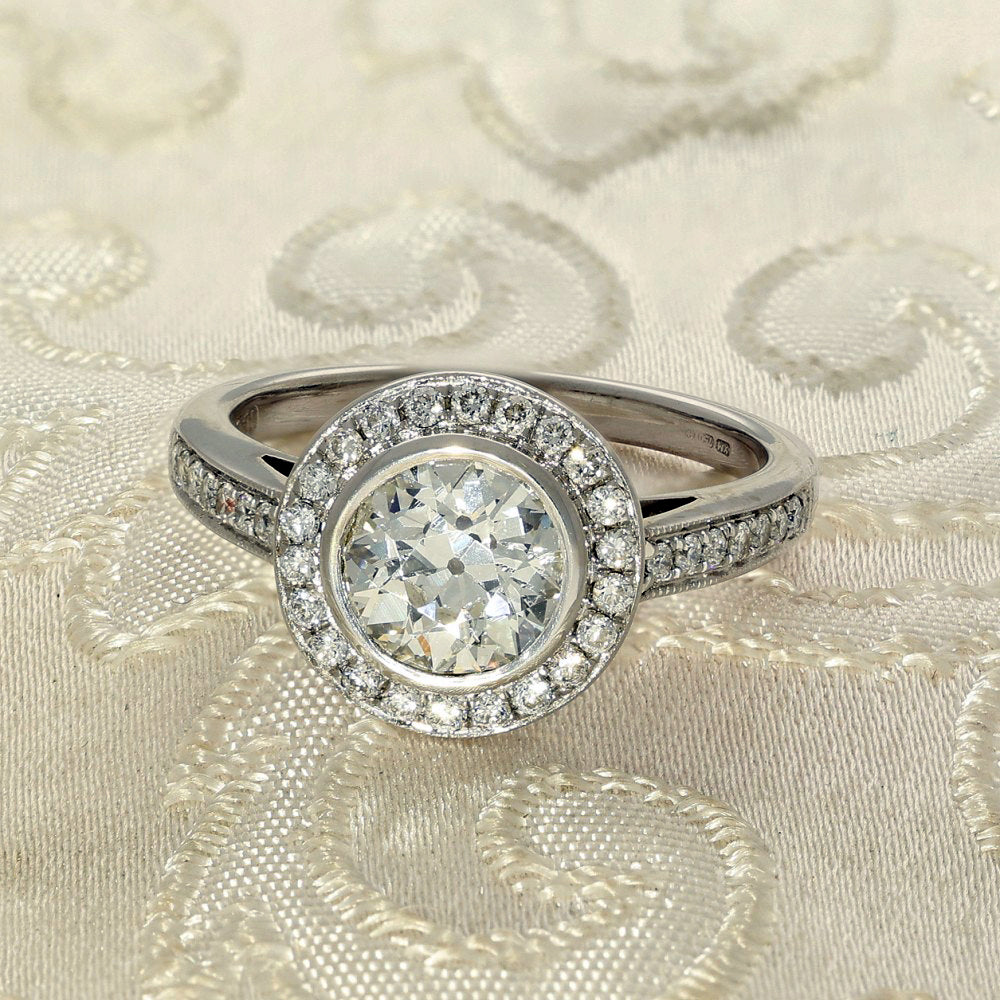 Pre-owned 18ct White Gold Diamond Halo Shoulders Engagement Ring