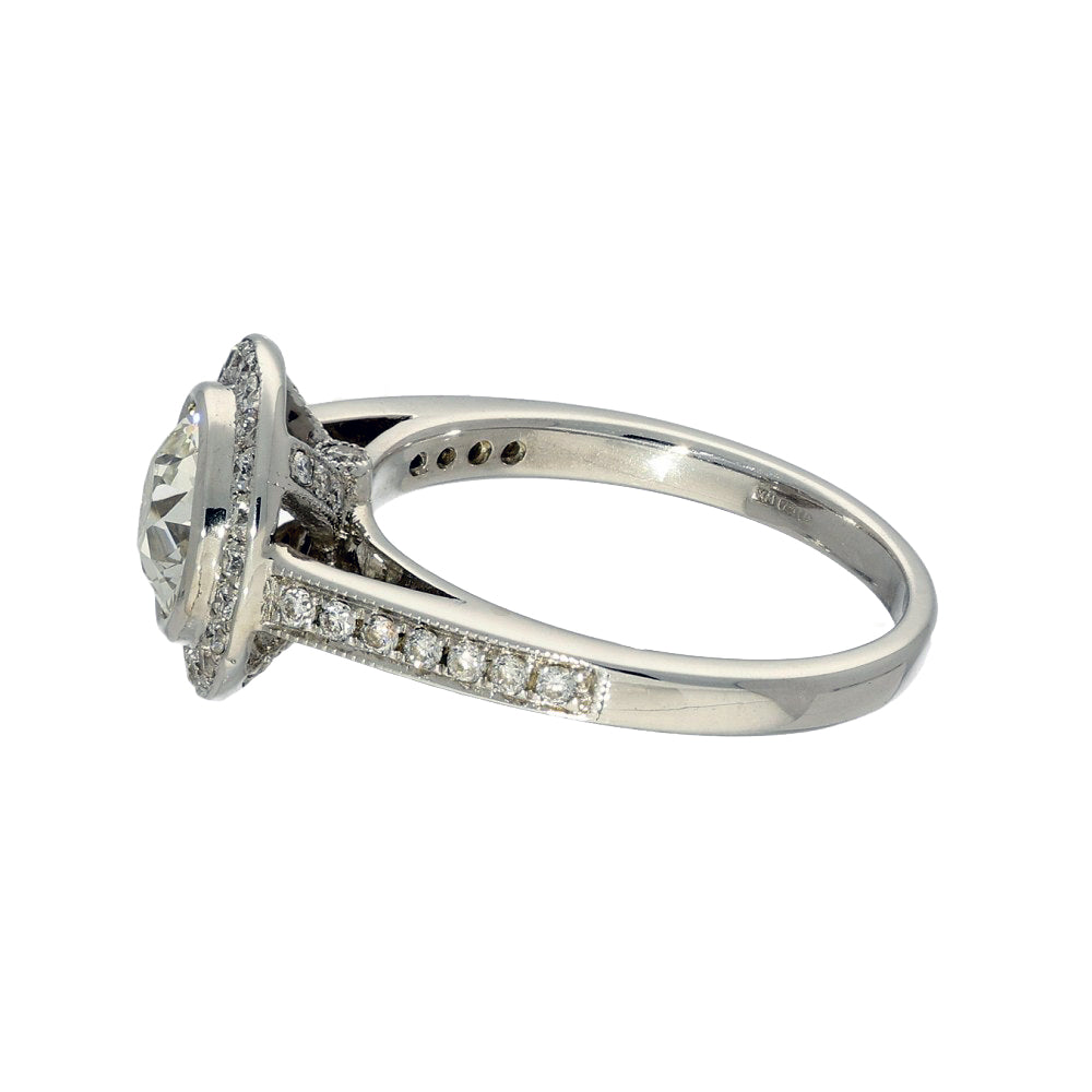 Pre-owned 18ct White Gold Diamond Halo Shoulders Engagement Ring