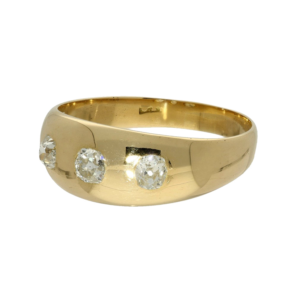Antique 18ct Yellow Gold Old Cut Diamond 3 Stone Gypsy Ring c.1920