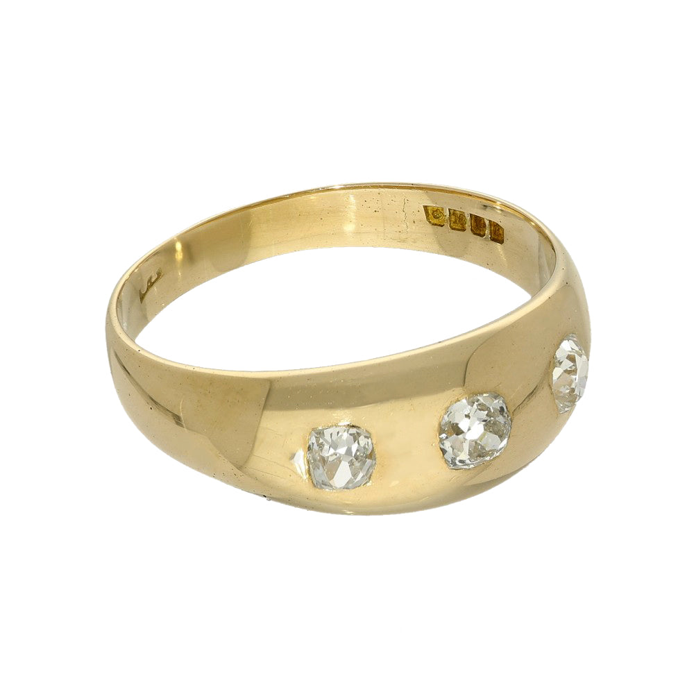 Antique 18ct Yellow Gold Old Cut Diamond 3 Stone Gypsy Ring c.1920