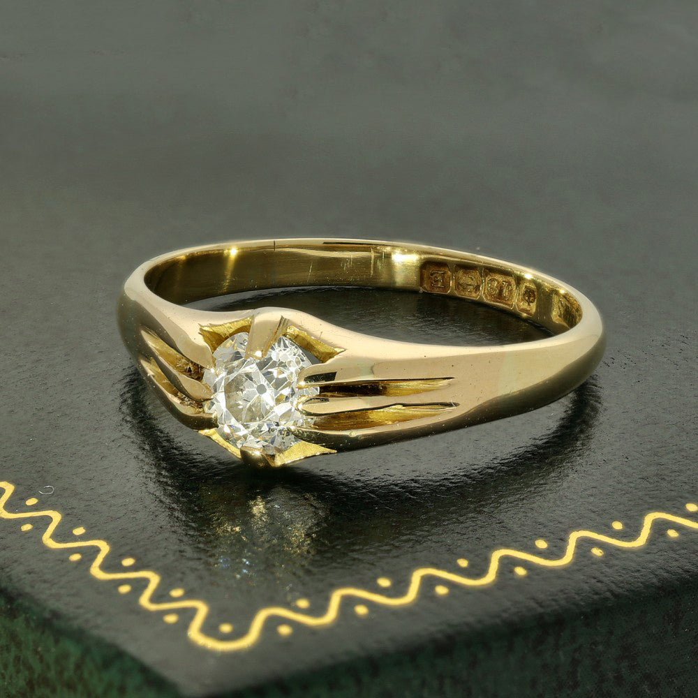Antique 18ct Yellow Gold 0.76ct Old Cut Diamond Ring c.1929