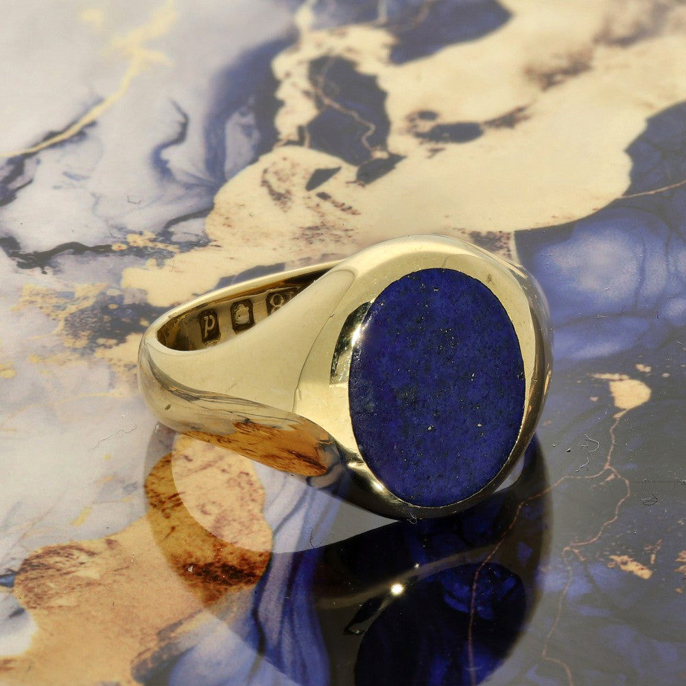 Vintage Small 18ct Yellow Gold Lapis Lazuli Signet Ring c.1959