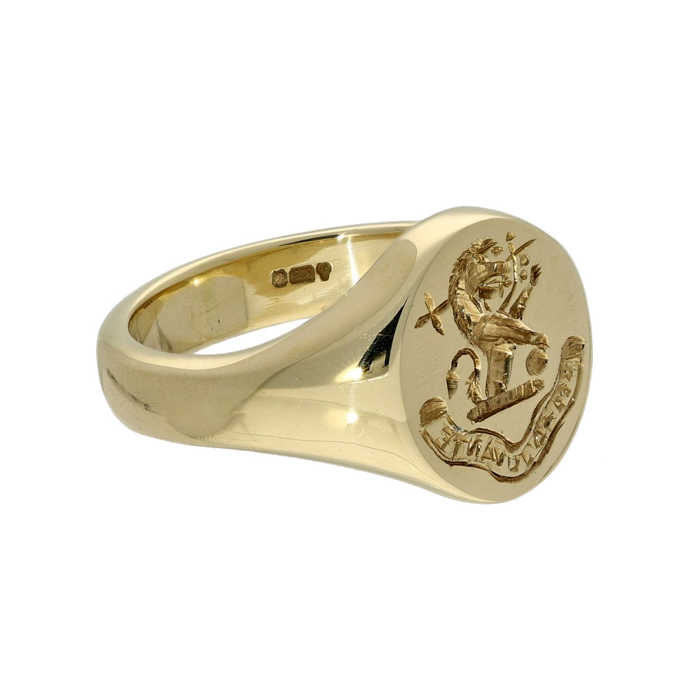 Pre-owned 9ct Yellow Gold Heraldic Intaglio Engraved Small Oval Signet Ring