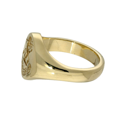 Pre-owned 9ct Yellow Gold Heraldic Intaglio Engraved Small Oval Signet Ring