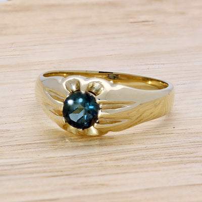 Pre-owned 9ct Yellow Gold & Teal Spinel Gypsy Signet Ring